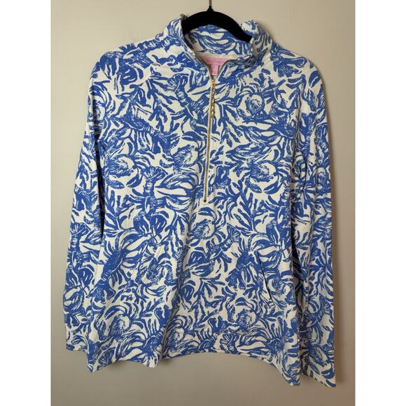 Lilly Pulitzer Lobstah Roll Skipper Popover Blue Lobster Quarter Zip Sz S EUC - Picture 8 of 15